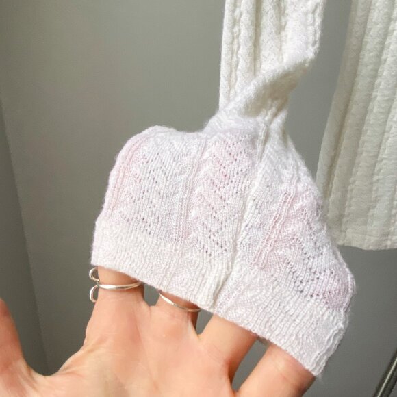 ❄️  Modern Cream Long Sleeves Cable Knit Mock-Neck Second Skin Silk Wool Sweater - Picture 4 of 6